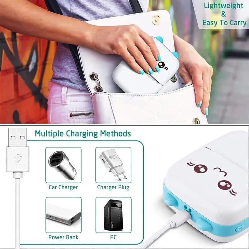 Cute Portable Thermal Printer - Wireless Mini Inkless Pocket Printer for Kids and Adults