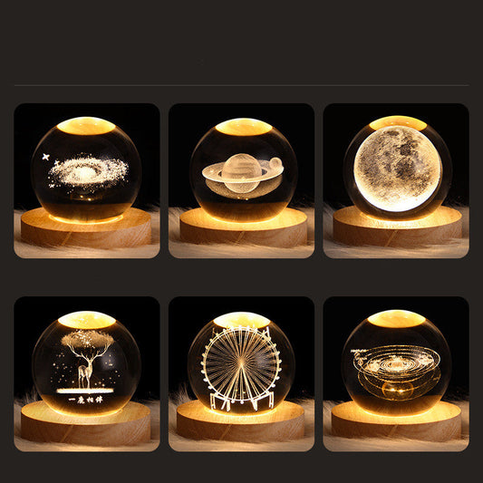 Galaxy Crystal Ball LED Night Light – 3D Laser Engraved Universe with Rotating Base