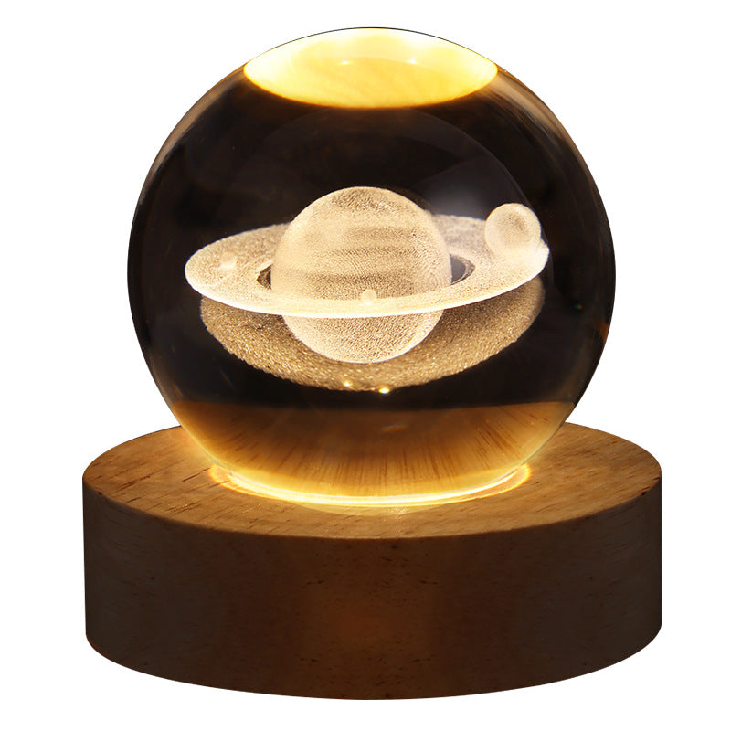 Galaxy Crystal Ball LED Night Light – 3D Laser Engraved Universe with Rotating Base
