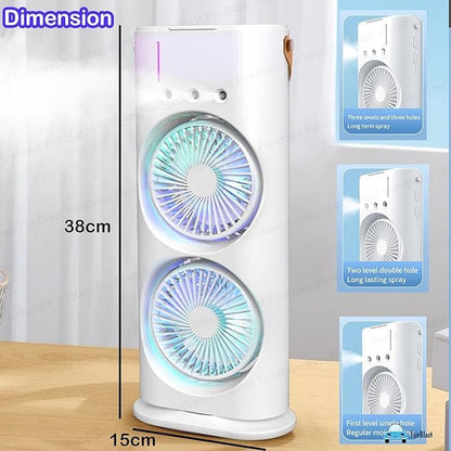 Double Decor Air Cooler with Remote, Dual Turbo Fan & 3-Level Mist Spray | USB Rechargeable | Compact Tower Fan (Pack of 1)Assorted Colour