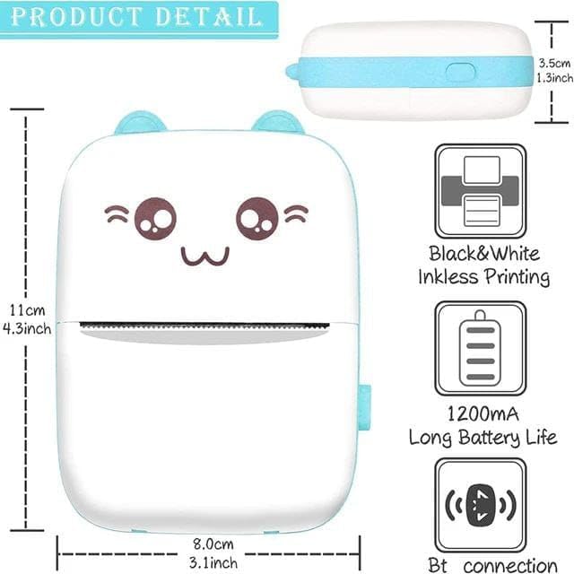 Cute Portable Thermal Printer - Wireless Mini Inkless Pocket Printer for Kids and Adults