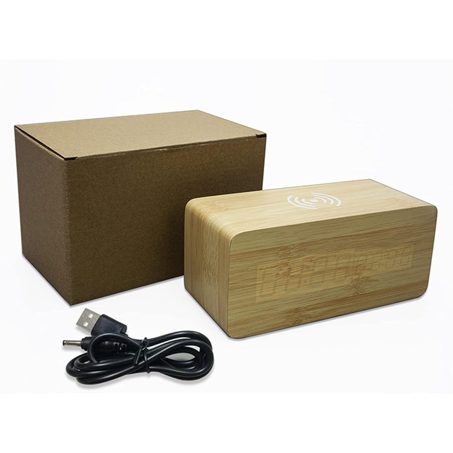 Wooden Digital Alarm Clock with LED Display & Wireless Charging