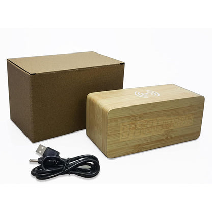 Wooden Digital Alarm Clock with LED Display & Wireless Charging