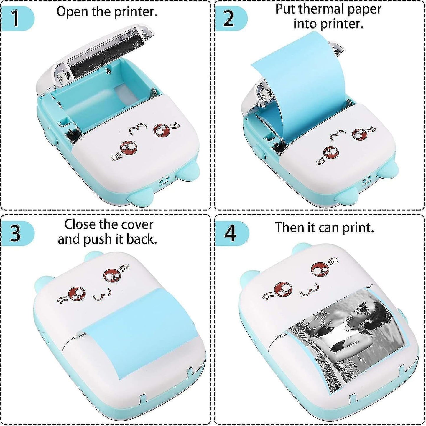 Cute Portable Thermal Printer - Wireless Mini Inkless Pocket Printer for Kids and Adults