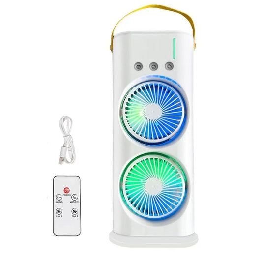 Double Decor Air Cooler with Remote, Dual Turbo Fan & 3-Level Mist Spray | USB Rechargeable | Compact Tower Fan (Pack of 1)Assorted Colour